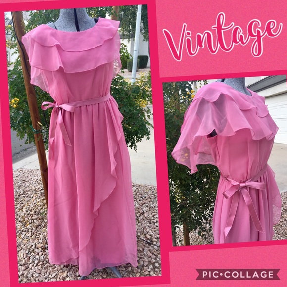 Vintage Dresses & Skirts - VINTAGE 70s pink GOWN! 💕 (Size SM/MD)